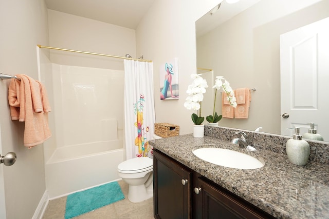 614 Red Fern Rd, Crestview, FL 32536 - full bathroom featuring vanity, shower / bath combo with shower curtain, toilet, tile patterned flooring, and baseboards