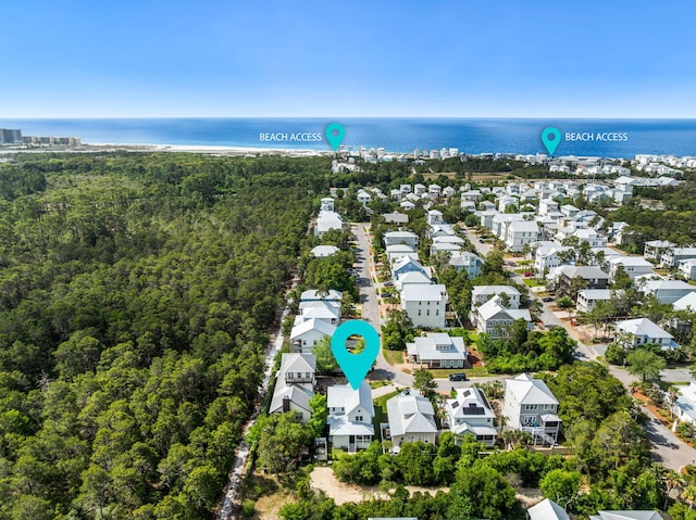 aerial view with a water view and a residential view