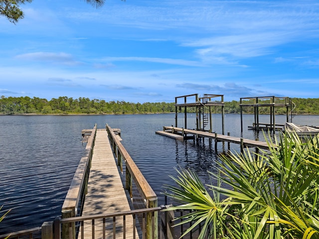 view of dock with a water view