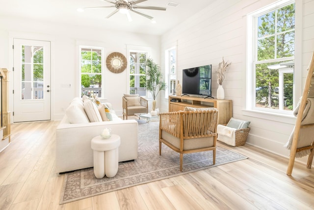 174 Grande Pointe Cir, Inlet Beach, FL 32461 - living area with light wood finished floors and a ceiling fan