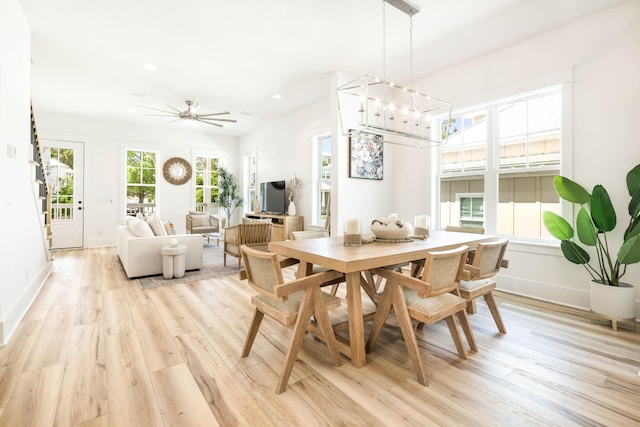 174 Grande Pointe Cir, Inlet Beach, FL 32461 - dining space featuring light wood finished floors, recessed lighting, a chandelier, and ceiling fan
