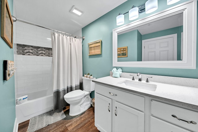 10519 Front Beach Rd Unit 1802B, Panama City Beach, FL 32407 - bathroom with shower / bath combo, vanity, toilet, wood finished floors, and visible vents
