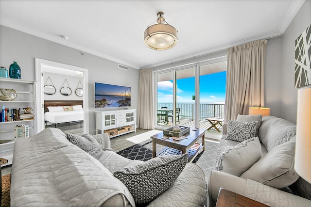 10519 Front Beach Rd Unit 1802B, Panama City Beach, FL 32407 - living room with visible vents and ornamental molding