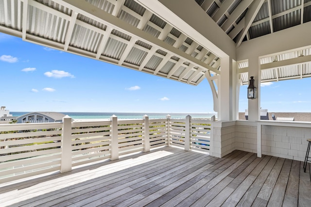 deck featuring a water view