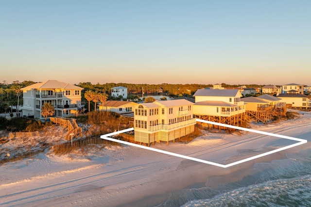 aerial view at dusk with a residential view