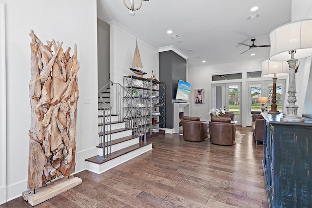 489 Regatta Bay Blvd, Destin, FL 32541 - corridor featuring stairs, wood finished floors, crown molding, baseboards, and recessed lighting