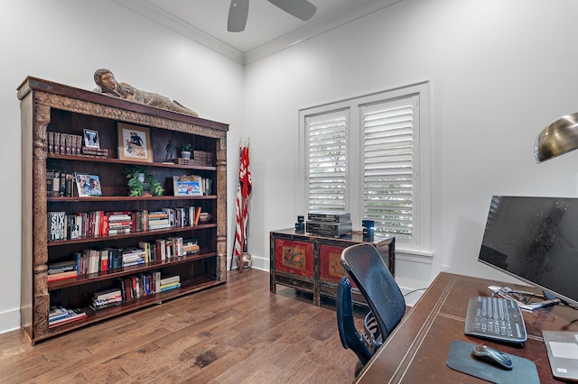489 Regatta Bay Blvd, Destin, FL 32541 - office space with wood finished floors, ceiling fan, and crown molding