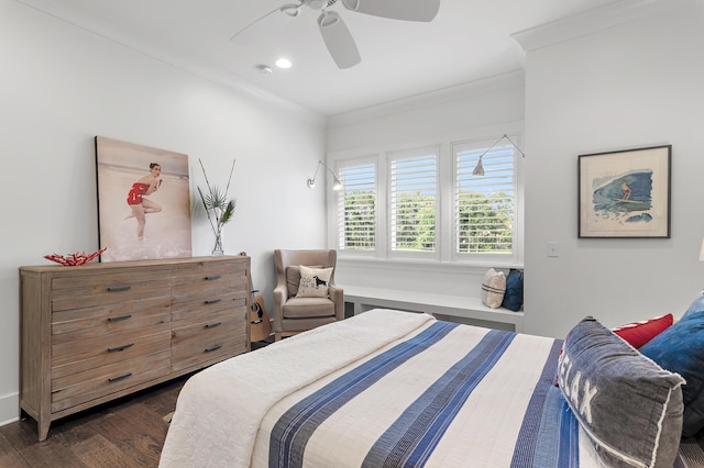 489 Regatta Bay Blvd, Destin, FL 32541 - bedroom with dark wood-style floors, a ceiling fan, and crown molding