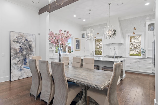 489 Regatta Bay Blvd, Destin, FL 32541 - dining space with crown molding, dark wood-type flooring, recessed lighting, a chandelier, and baseboards