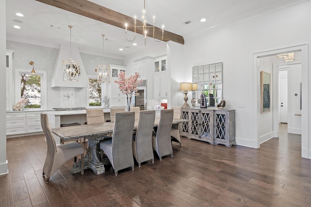 489 Regatta Bay Blvd, Destin, FL 32541 - dining room with a chandelier, dark wood-style floors, recessed lighting, and crown molding