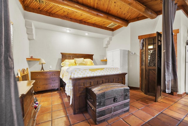 35 Blue Bayou Dr, Santa Rosa Beach, FL 32459 - bedroom featuring wood ceiling with exposed beams and tile patterned floors