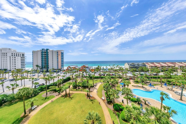 bird's eye view featuring a water view