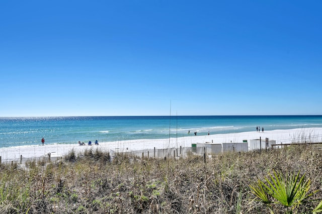 property view of water featuring a beach view