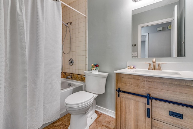 960 Valley Rd, Crestview, FL 32539 - full bath featuring vanity, toilet, tile patterned floors, shower / bath combination with curtain, and baseboards