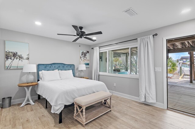 169 Durango Rd, Destin, FL 32541 - bedroom featuring visible vents, baseboards, access to outside, recessed lighting, and light wood-style flooring