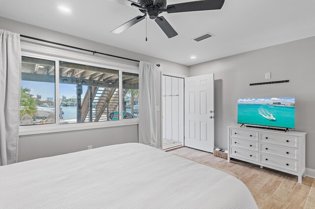 169 Durango Rd, Destin, FL 32541 - bedroom with visible vents, wood finished floors, baseboards, recessed lighting, and a ceiling fan