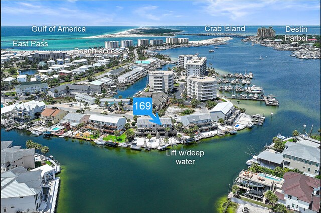 169 Durango Rd, Destin, FL 32541 - birds eye view of property featuring a water view and a view of city