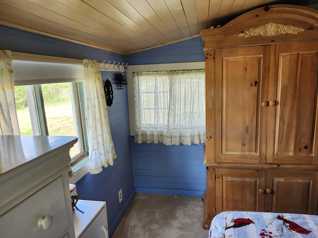 258 Briar Rd, Defuniak Springs, FL 32433 - carpeted bedroom with wood walls, lofted ceiling, and wooden ceiling
