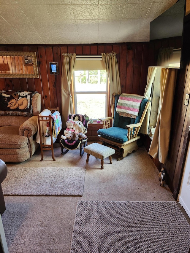 258 Briar Rd, Defuniak Springs, FL 32433 - carpeted living room featuring wooden walls