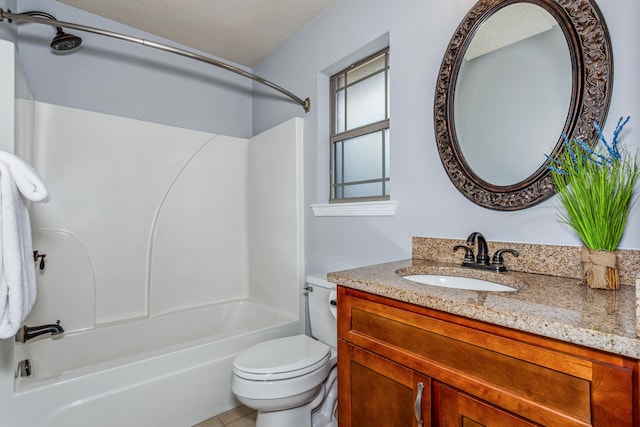 full bathroom with shower / bath combination, toilet, and vanity