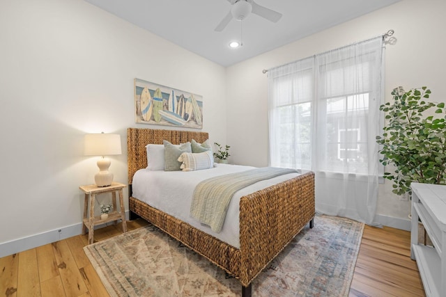 132 Carson Oaks Ln, Santa Rosa Beach, FL 32459 - bedroom featuring recessed lighting, baseboards, ceiling fan, and light wood-type flooring