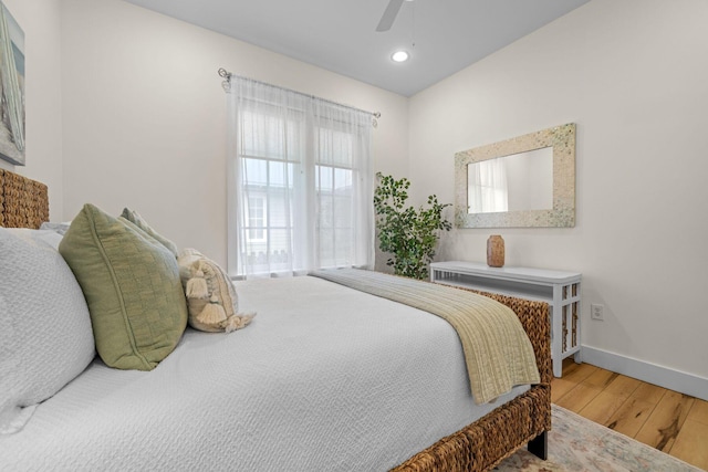 132 Carson Oaks Ln, Santa Rosa Beach, FL 32459 - bedroom featuring recessed lighting, baseboards, a ceiling fan, and hardwood / wood-style flooring