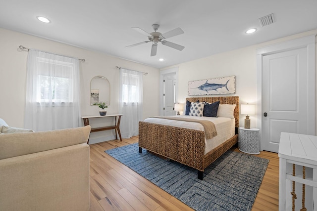 132 Carson Oaks Ln, Santa Rosa Beach, FL 32459 - bedroom featuring light wood-style floors, a ceiling fan, visible vents, and recessed lighting