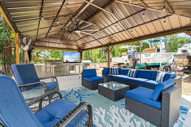 132 Carson Oaks Ln, Santa Rosa Beach, FL 32459 - view of patio / terrace featuring a gazebo, exterior kitchen, an outdoor hangout area, and a grill