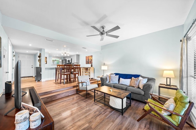 229 Carmel Dr Unit 4, Fort Walton Beach, FL 32547 - living room with wood finished floors, a ceiling fan, plenty of natural light, and recessed lighting