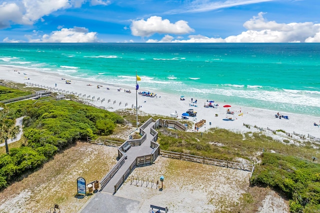 aerial view featuring a beach view and a water view