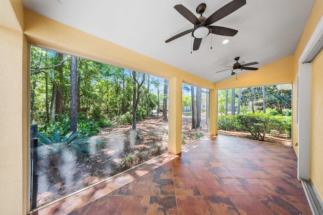 2928 Pine Valley Dr, Miramar Beach, FL 32550 - unfurnished sunroom featuring ceiling fan and lofted ceiling