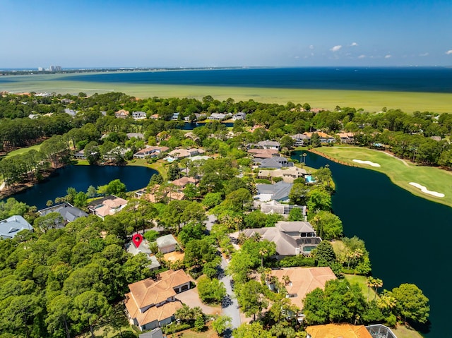 2928 Pine Valley Dr, Miramar Beach, FL 32550 - drone / aerial view featuring a water view, golf course view, and a residential view