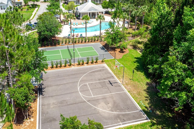 bird's eye view of a pool