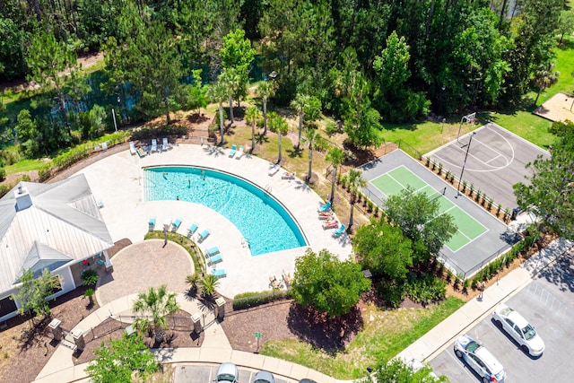 aerial view of a pool