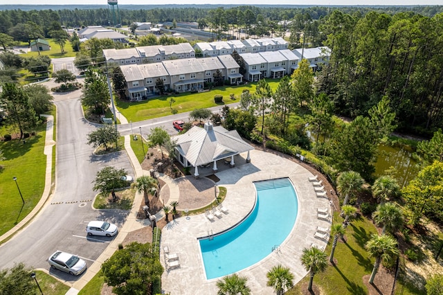 aerial view of a pool area