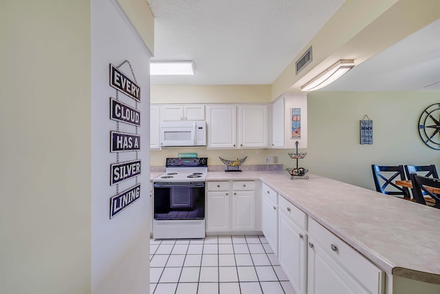 5801 Thomas Dr Unit 620, Panama City Beach, FL 32408 - kitchen featuring range with electric cooktop, a peninsula, white cabinetry, white microwave, and visible vents