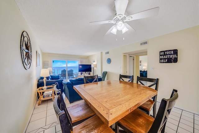 5801 Thomas Dr Unit 620, Panama City Beach, FL 32408 - dining room with visible vents, a ceiling fan, baseboards, and light tile patterned flooring