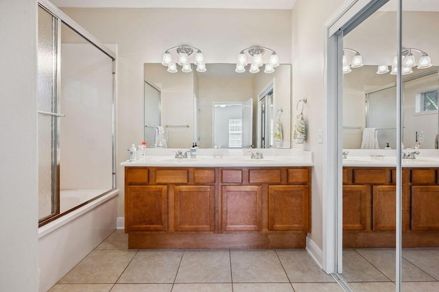 1901 Cottage Grove Ln Unit 1, Niceville, FL 32578 - bathroom featuring double vanity, tile patterned floors, and shower / bath combination with glass door