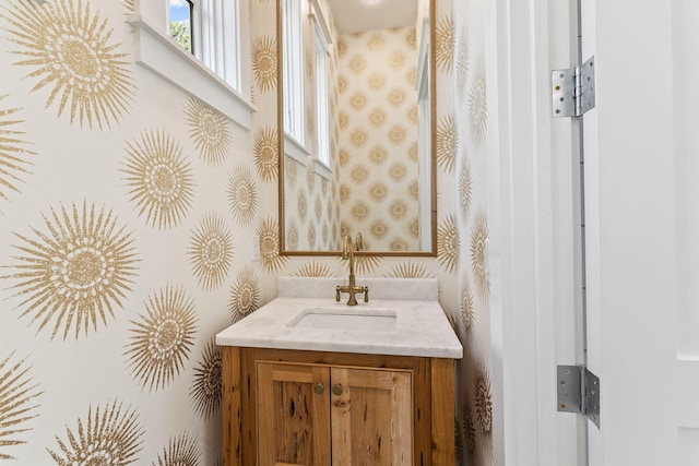 28 Rainer Ln, Inlet Beach, FL 32461 - bathroom featuring wallpapered walls and vanity