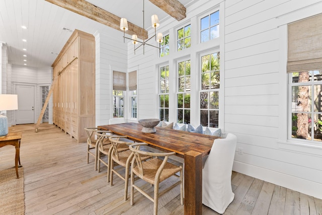 28 Rainer Ln, Inlet Beach, FL 32461 - dining area featuring recessed lighting, light wood-style floors, a chandelier, and beam ceiling