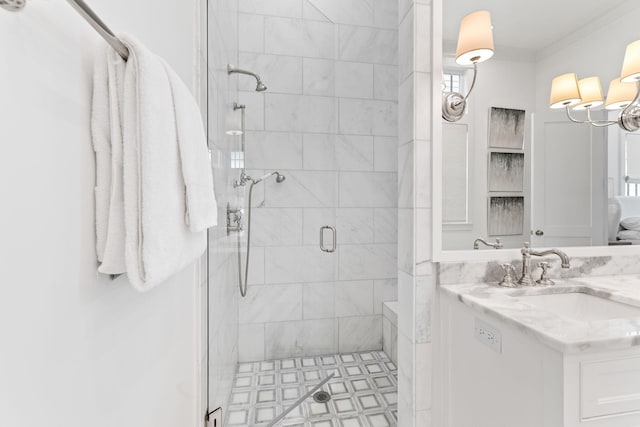 28 Rainer Ln, Inlet Beach, FL 32461 - full bathroom featuring a shower stall, ornamental molding, and vanity