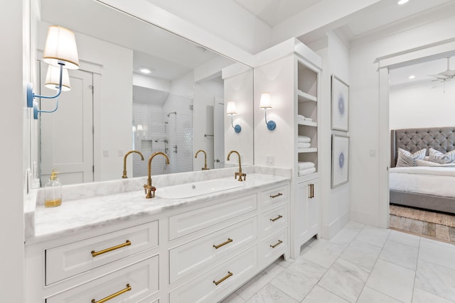 28 Rainer Ln, Inlet Beach, FL 32461 - full bath featuring ensuite bathroom, marble finish floor, vanity, recessed lighting, and a shower stall