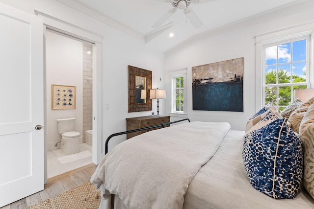 28 Rainer Ln, Inlet Beach, FL 32461 - bedroom with ensuite bath, wood finished floors, a ceiling fan, and recessed lighting