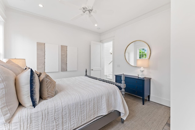 28 Rainer Ln, Inlet Beach, FL 32461 - bedroom featuring wood finished floors, crown molding, baseboards, ceiling fan, and recessed lighting