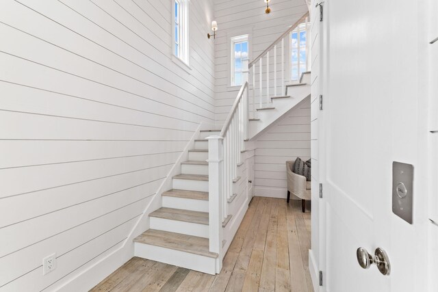 28 Rainer Ln, Inlet Beach, FL 32461 - stairway with wooden walls and hardwood / wood-style floors