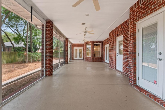 view of patio / terrace with french doors and a ceiling fan