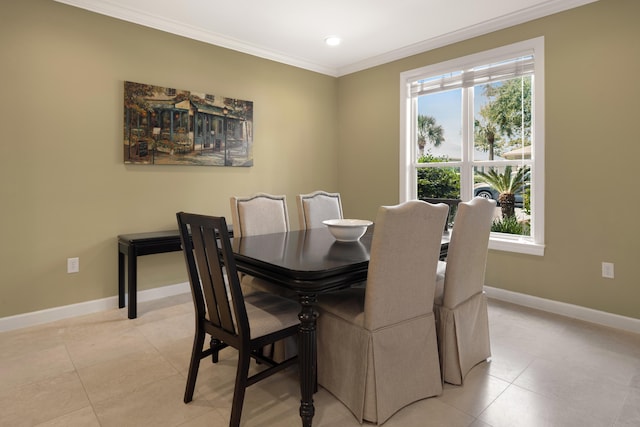 2021 Pine Island Cir, Miramar Beach, FL 32550 - dining area featuring baseboards, recessed lighting, crown molding, and light tile patterned flooring