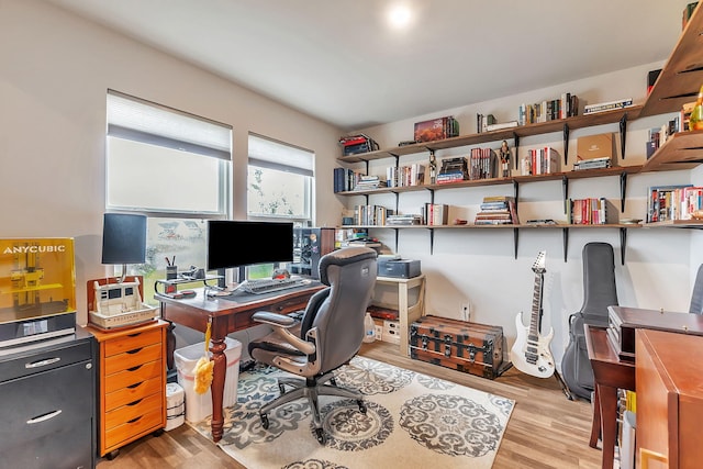 office space featuring light wood finished floors