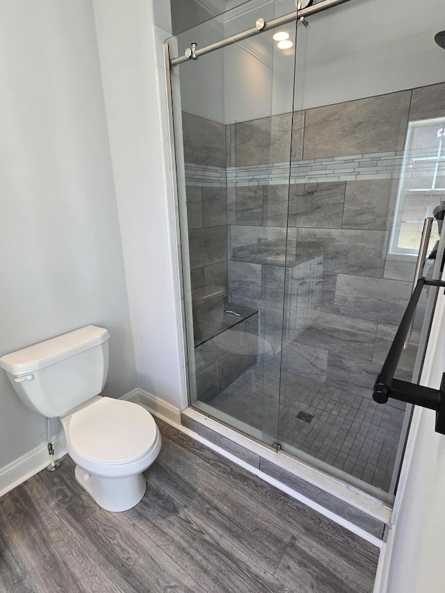 467 N County Highway 395, Santa Rosa Beach, FL 32459 - full bathroom featuring baseboards, a shower stall, toilet, and wood finished floors