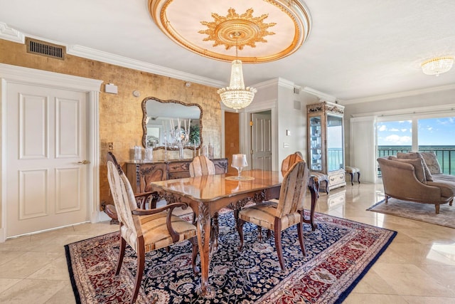 240 Gulf Shore Dr Unit 433, Destin, FL 32541 - dining area featuring a chandelier, crown molding, and light tile patterned floors